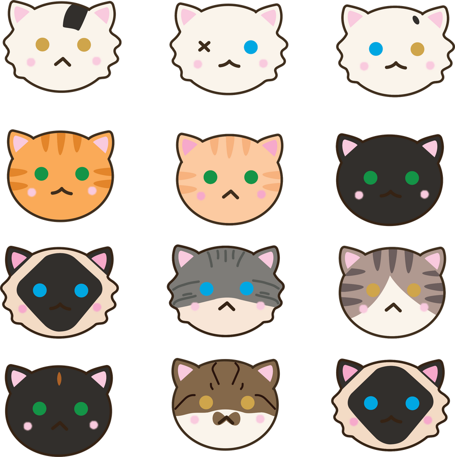 Simple Cat heads done after the person&#39;s pet cats. To be used for pins