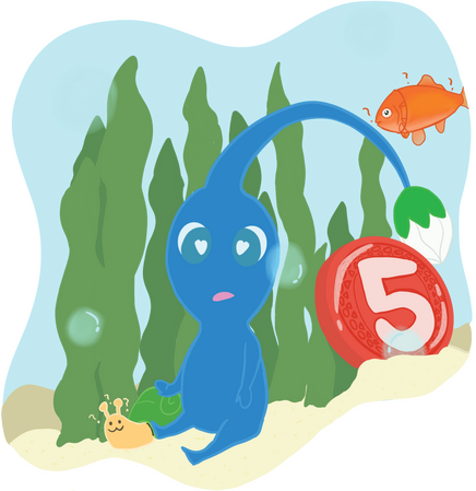 Blue Pikmin Underwater confusing the local fauna
